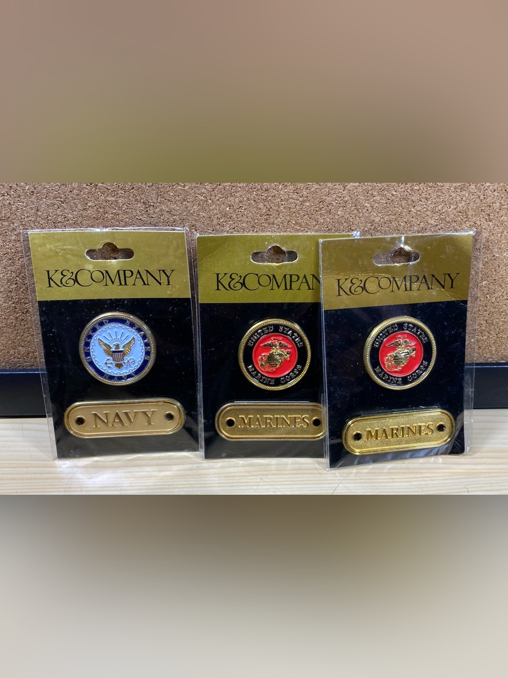 3 Piece K & Company Marines Navy Die Cast Medallion Charms Adhesive Craft New
